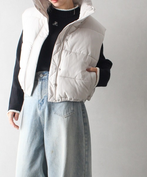 SpRay（スプレイ）の「中綿クロップドベスト（ダウンベスト・レディース・アイボリー/ブラック・FREE）」の5枚目の写真