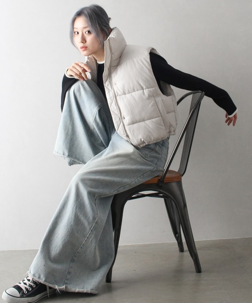 SpRay（スプレイ）の「中綿クロップドベスト（ダウンベスト・レディース・アイボリー/ブラック・FREE）」の6枚目の写真