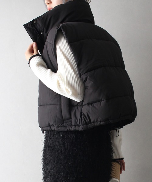 SpRay（スプレイ）の「中綿クロップドベスト（ダウンベスト・レディース・アイボリー/ブラック・FREE）」の12枚目の写真