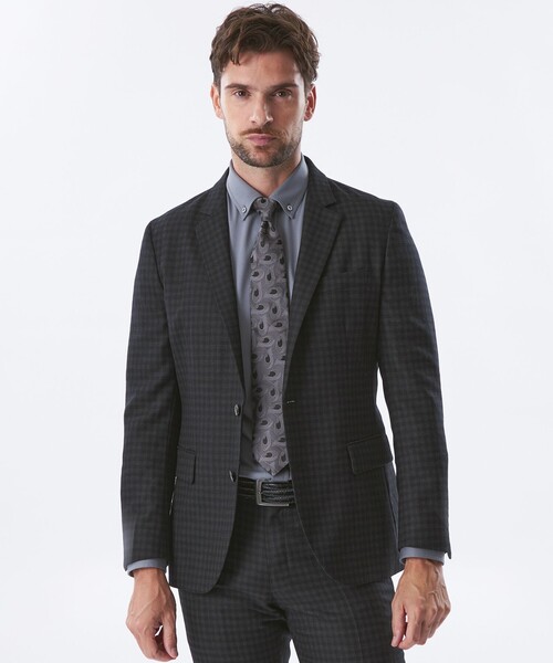 セール】【セットアップ】マイクロチェックウールジャケット  