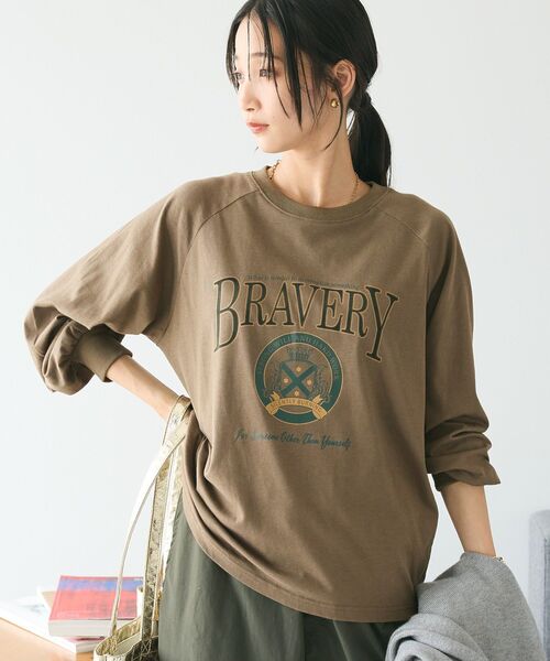 CRAFT STANDARD BOUTIQUE（クラフトスタンダードブティック）の「ラグランフロッキープリントTee（Tシャツ/カットソー・レディース・ブラウン/チャコールグレー/ブラック/ホワイト・FREE）」の4枚目の写真