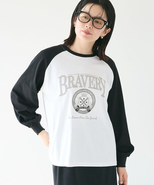 CRAFT STANDARD BOUTIQUE（クラフトスタンダードブティック）の「ラグランフロッキープリントTee（Tシャツ/カットソー・レディース・ブラウン/チャコールグレー/ブラック/ホワイト・FREE）」の5枚目の写真