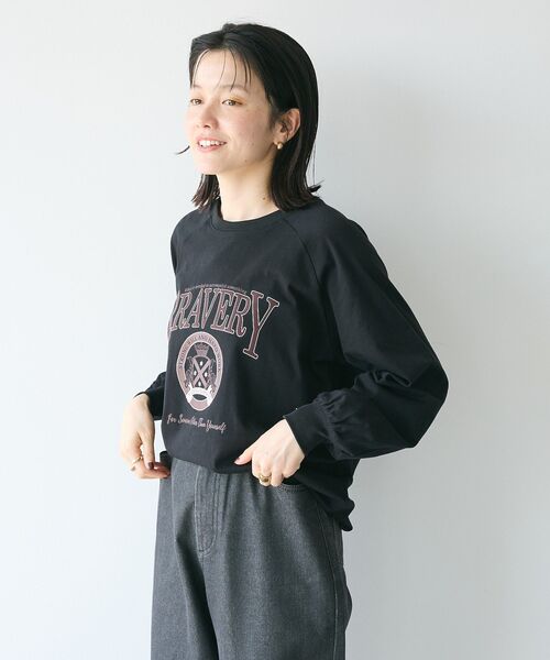 CRAFT STANDARD BOUTIQUE（クラフトスタンダードブティック）の「ラグランフロッキープリントTee（Tシャツ/カットソー・レディース・ブラウン/チャコールグレー/ブラック/ホワイト・FREE）」の9枚目の写真