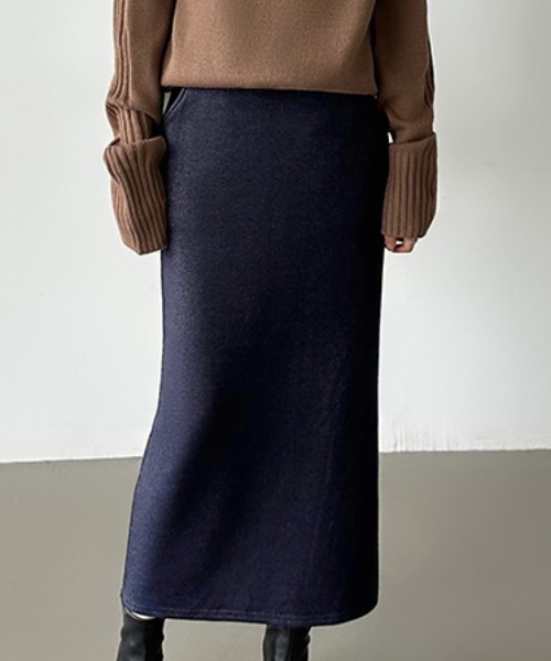 COCOMOMO（ココモモ）の「裏起毛 バックスリットナロースカート ストレッチ タイトスカート ロング丈 スカート ナロースカート 秋服 冬服（スカート・レディース・ブルー系/ブラック系/ダークグレー/カーキ/ネイビー/ブラック・XL/L/M）」の20枚目の写真