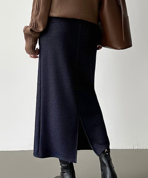 COCOMOMO（ココモモ）の「裏起毛 バックスリットナロースカート ストレッチ タイトスカート ロング丈 スカート ナロースカート 秋服 冬服（スカート・レディース・ブルー系/ブラック系/ダークグレー/カーキ/ネイビー/ブラック・XL/L/M）」の16枚目の写真