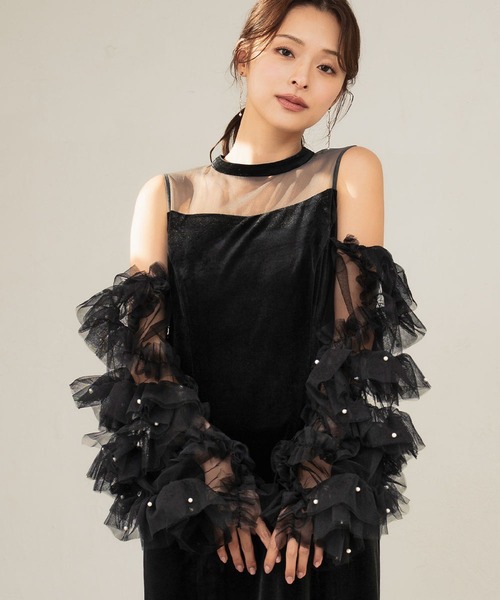girl（ガール）の「【3WAY 着回しを楽しめる】チュールスリーブ ロング 結婚式 ワンピース パーティードレス オケージョンドレス お呼ばれ 二次会 成人式 同窓会 謝恩会（ドレス・レディース・ブラック/グレイッシュベージュ/グレー/ベージュ×ブラック/ブラック系その他・S/M/L）」の15枚目の写真