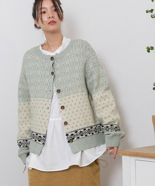 POU DOU DOU（プードゥドゥ）の「ノルディックジャガードニットカーディガン（カーディガン/ボレロ・レディース・ミント/グレー・M）」の4枚目の写真