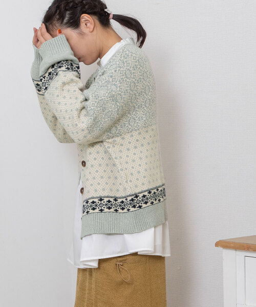 POU DOU DOU（プードゥドゥ）の「ノルディックジャガードニットカーディガン（カーディガン/ボレロ・レディース・ミント/グレー・M）」の5枚目の写真
