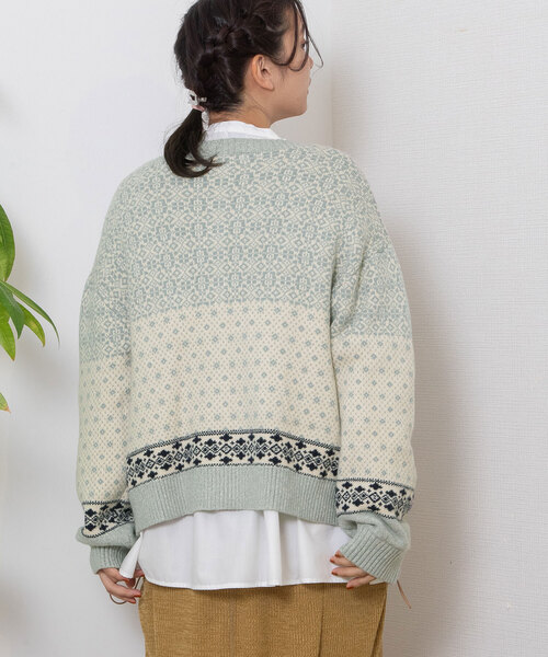 POU DOU DOU（プードゥドゥ）の「ノルディックジャガードニットカーディガン（カーディガン/ボレロ・レディース・ミント/グレー・M）」の6枚目の写真