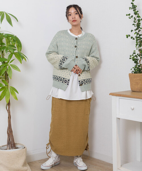 POU DOU DOU（プードゥドゥ）の「ノルディックジャガードニットカーディガン（カーディガン/ボレロ・レディース・ミント/グレー・M）」の7枚目の写真