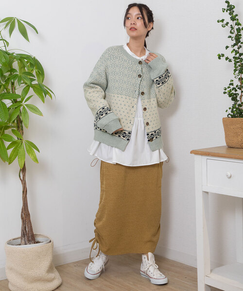 POU DOU DOU（プードゥドゥ）の「ノルディックジャガードニットカーディガン（カーディガン/ボレロ・レディース・ミント/グレー・M）」の9枚目の写真