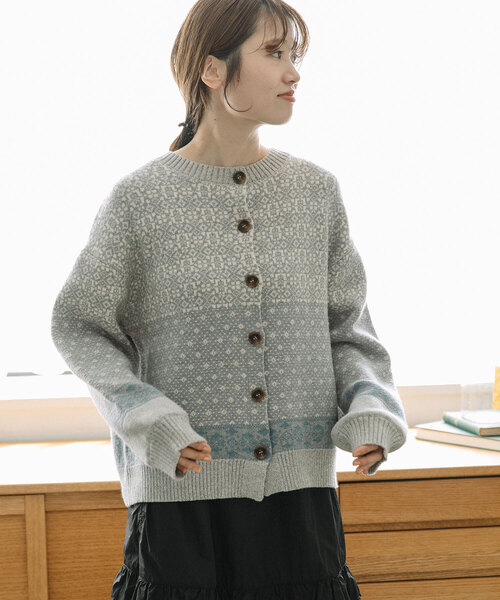 POU DOU DOU（プードゥドゥ）の「ノルディックジャガードニットカーディガン（カーディガン/ボレロ・レディース・ミント/グレー・M）」の10枚目の写真