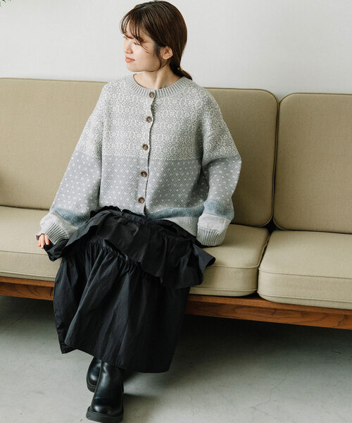 POU DOU DOU（プードゥドゥ）の「ノルディックジャガードニットカーディガン（カーディガン/ボレロ・レディース・ミント/グレー・M）」の13枚目の写真