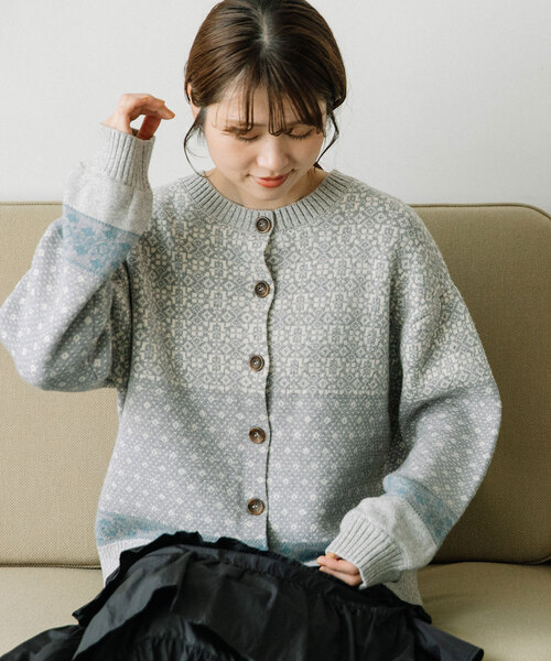 POU DOU DOU（プードゥドゥ）の「ノルディックジャガードニットカーディガン（カーディガン/ボレロ・レディース・ミント/グレー・M）」の15枚目の写真