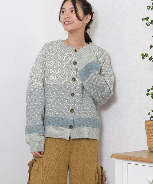 POU DOU DOU（プードゥドゥ）の「ノルディックジャガードニットカーディガン（カーディガン/ボレロ・レディース・ミント/グレー・M）」の18枚目の写真