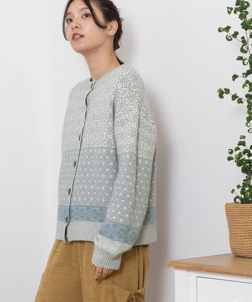 POU DOU DOU（プードゥドゥ）の「ノルディックジャガードニットカーディガン（カーディガン/ボレロ・レディース・ミント/グレー・M）」の19枚目の写真