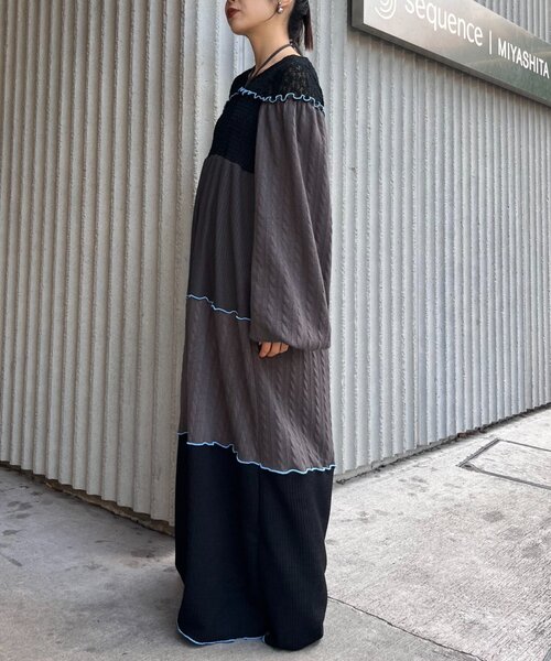 HELLO.SANFRANCISCO（ハローサンフランシスコ）の「【HELLO.SANFRANCISCO】パッチワーク配色メローワンピース（ワンピース・レディース・アイボリー/チャコールグレー・ONE SIZE）」の21枚目の写真