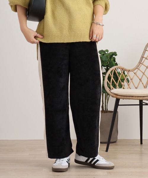 atONE(アットワン)の「TCカットベロアライン入りパンツ(その他パンツ・レディース・アイボリー/ブラック/ブラウン・L/M)」の1枚目の写真