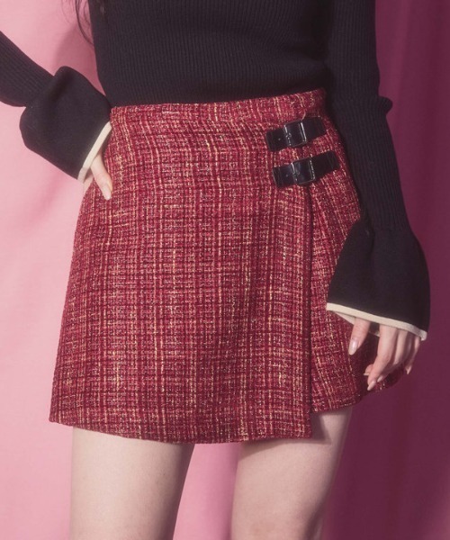 archives（アルシーヴ）の「ラメツイードラップスカパン（スカート・レディース・レッド/ベージュ/グレー・MEDIUM）」の3枚目の写真