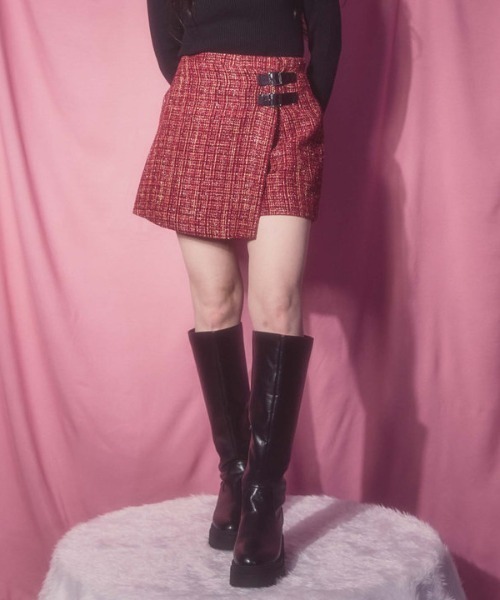 archives（アルシーヴ）の「ラメツイードラップスカパン（スカート・レディース・レッド/ベージュ/グレー・MEDIUM）」の5枚目の写真