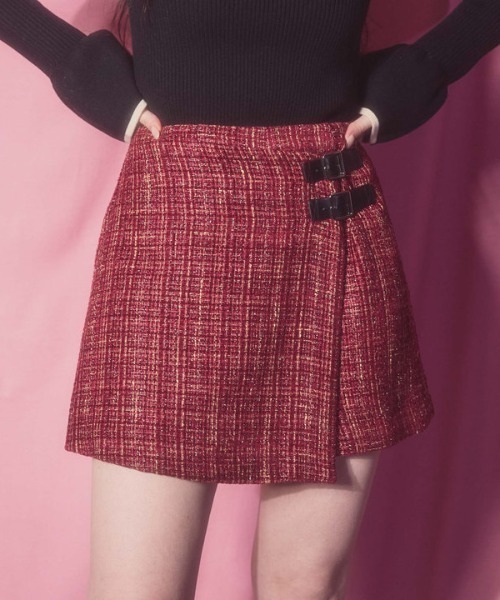 archives（アルシーヴ）の「ラメツイードラップスカパン（スカート・レディース・レッド/ベージュ/グレー・MEDIUM）」の4枚目の写真