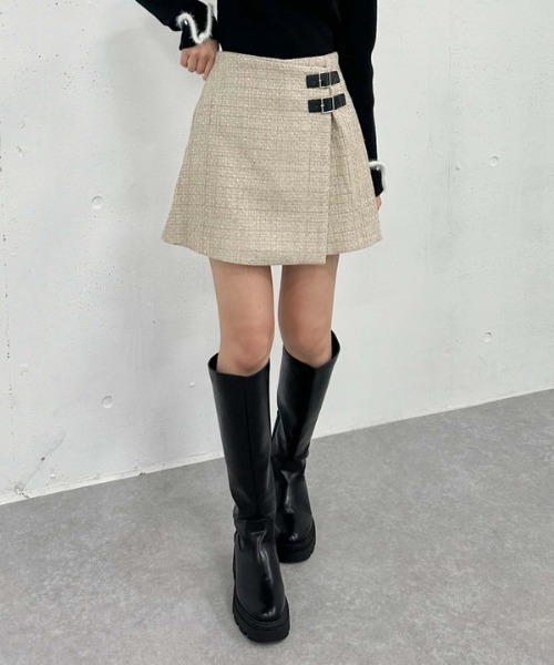 archives（アルシーヴ）の「ラメツイードラップスカパン（スカート・レディース・レッド/ベージュ/グレー・MEDIUM）」の14枚目の写真