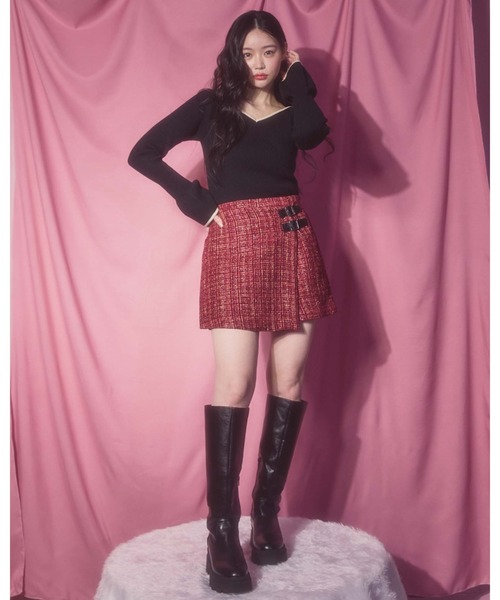 archives（アルシーヴ）の「ラメツイードラップスカパン（スカート・レディース・レッド/ベージュ/グレー・MEDIUM）」の7枚目の写真