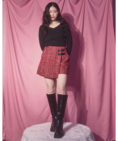 archives（アルシーヴ）の「ラメツイードラップスカパン（スカート・レディース・レッド/ベージュ/グレー・MEDIUM）」の9枚目の写真