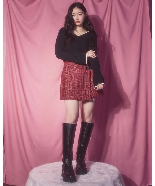 archives（アルシーヴ）の「ラメツイードラップスカパン（スカート・レディース・レッド/ベージュ/グレー・MEDIUM）」の8枚目の写真