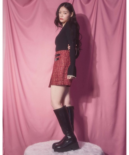 archives（アルシーヴ）の「ラメツイードラップスカパン（スカート・レディース・レッド/ベージュ/グレー・MEDIUM）」の10枚目の写真