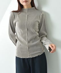 配色生地プリーツメロー長袖プルオーバー