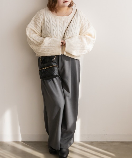 CLETTE(クレット)の「タックワイドパンツ(その他パンツ・レディース・ブラック/ライトベージュ/チャコールグレー・LL/3L/4L)」の7枚目の写真