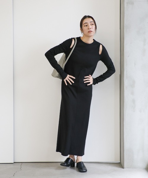 select MOCA（セレクトモカ）の「カットアウトリブワンピース（ワンピース・レディース・ブラック/モカ・LARGE/MEDIUM）」の16枚目の写真