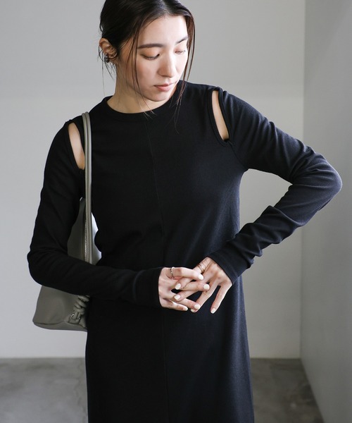 select MOCA（セレクトモカ）の「カットアウトリブワンピース（ワンピース・レディース・ブラック/モカ・LARGE/MEDIUM）」の18枚目の写真