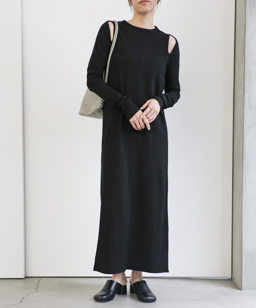 select MOCA（セレクトモカ）の「カットアウトリブワンピース（ワンピース・レディース・ブラック/モカ・LARGE/MEDIUM）」の3枚目の写真