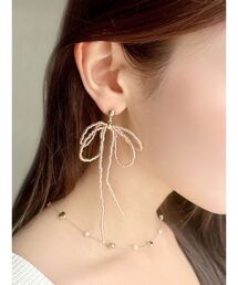 クリアビーズリボンピアス
