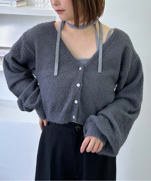 archives（アルシーヴ）の「【25ss/春も使える/今買ってすぐ着れる】カールシャギーニットアンサンブル（ニット/セーター・レディース・グレー/オフホワイト/グレイッシュベージュ・MEDIUM）」の3枚目の写真