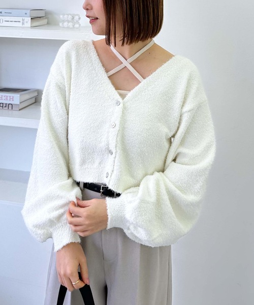 archives（アルシーヴ）の「【25ss/春も使える/今買ってすぐ着れる】カールシャギーニットアンサンブル（ニット/セーター・レディース・グレー/オフホワイト/グレイッシュベージュ・MEDIUM）」の2枚目の写真