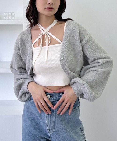 archives（アルシーヴ）の「【25ss/春も使える/今買ってすぐ着れる】カールシャギーニットアンサンブル（ニット/セーター・レディース・グレー/オフホワイト/グレイッシュベージュ・MEDIUM）」の7枚目の写真