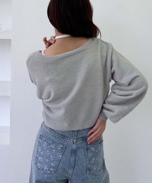 archives（アルシーヴ）の「【25ss/春も使える/今買ってすぐ着れる】カールシャギーニットアンサンブル（ニット/セーター・レディース・グレー/オフホワイト/グレイッシュベージュ・MEDIUM）」の4枚目の写真