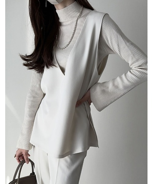 mau×Re:EDIT][mauコラボ]ストレッチミックスツイルVネックベスト