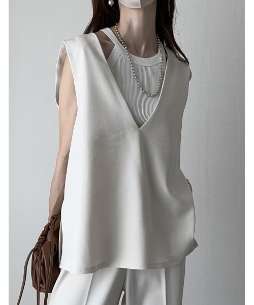 mau×Re:EDIT][mauコラボ]ストレッチミックスツイルVネックベスト