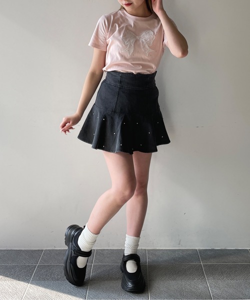 one way(ワンウェイ)の「レースリボンTシャツ(Tシャツ/カットソー・レディース・ホワイト×ブラック/ホワイト×ピンク/ネイビー/ピンク・FREE)」の7枚目の写真
