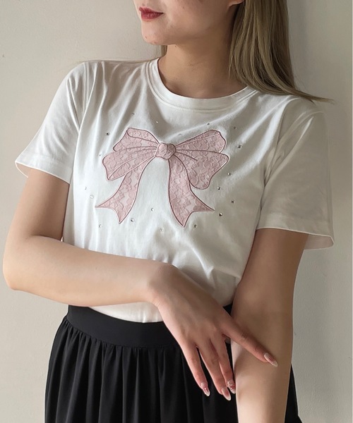 one way(ワンウェイ)の「レースリボンTシャツ(Tシャツ/カットソー・レディース・ホワイト×ブラック/ホワイト×ピンク/ネイビー/ピンク・FREE)」の17枚目の写真