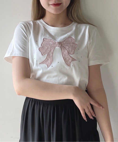one way(ワンウェイ)の「レースリボンTシャツ(Tシャツ/カットソー・レディース・ホワイト×ブラック/ホワイト×ピンク/ネイビー/ピンク・FREE)」の18枚目の写真