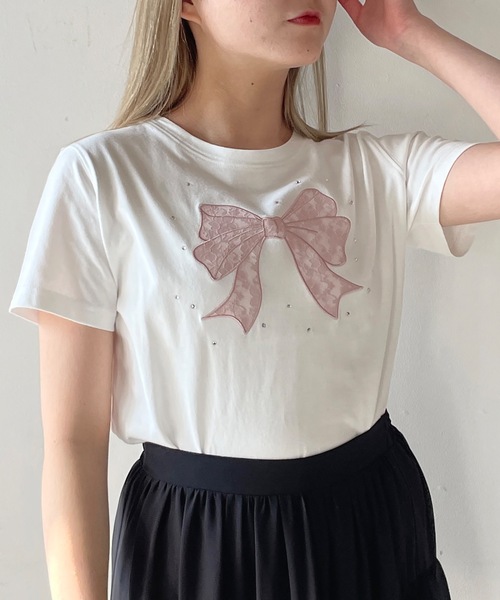 one way(ワンウェイ)の「レースリボンTシャツ(Tシャツ/カットソー・レディース・ホワイト×ブラック/ホワイト×ピンク/ネイビー/ピンク・FREE)」の16枚目の写真