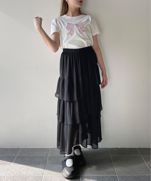 one way(ワンウェイ)の「レースリボンTシャツ(Tシャツ/カットソー・レディース・ホワイト×ブラック/ホワイト×ピンク/ネイビー/ピンク・FREE)」の21枚目の写真