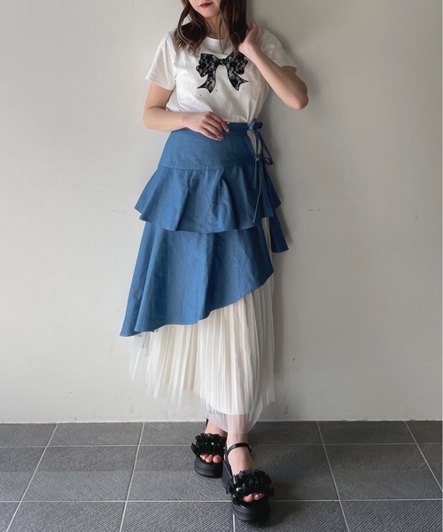 one way(ワンウェイ)の「レースリボンTシャツ(Tシャツ/カットソー・レディース・ホワイト×ブラック/ホワイト×ピンク/ネイビー/ピンク・FREE)」の15枚目の写真