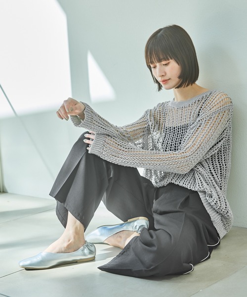セーター ニット オーバーサイズ透け編みメッシュニットプル