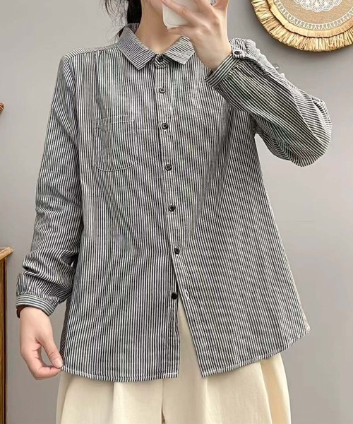ストライプコットンオーバーシャツ（シャツ/ブラウス）｜aimoha